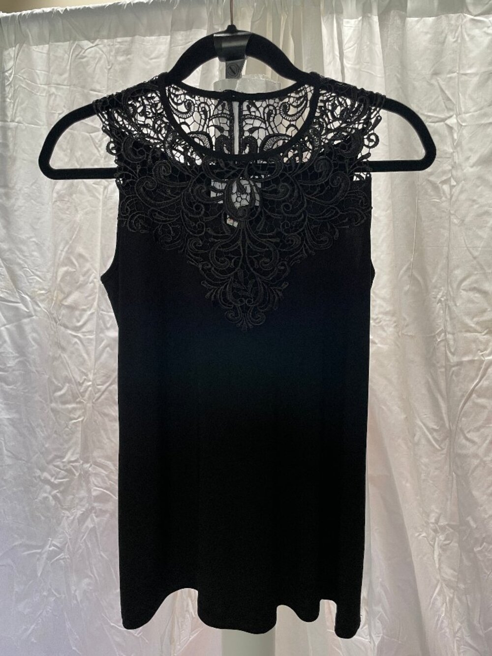 Joseph Ribkoff Black Sleeveless Top with Embroidered Lace Neckline Size 8